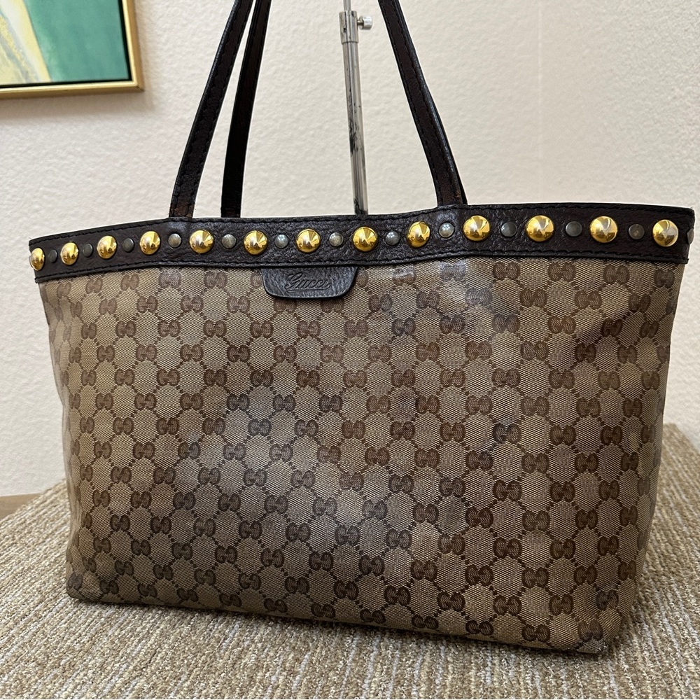 GUCCI Rare Babouska GG Crystal Coated Canvas PVC Tote Bag Shoulder Bag Large